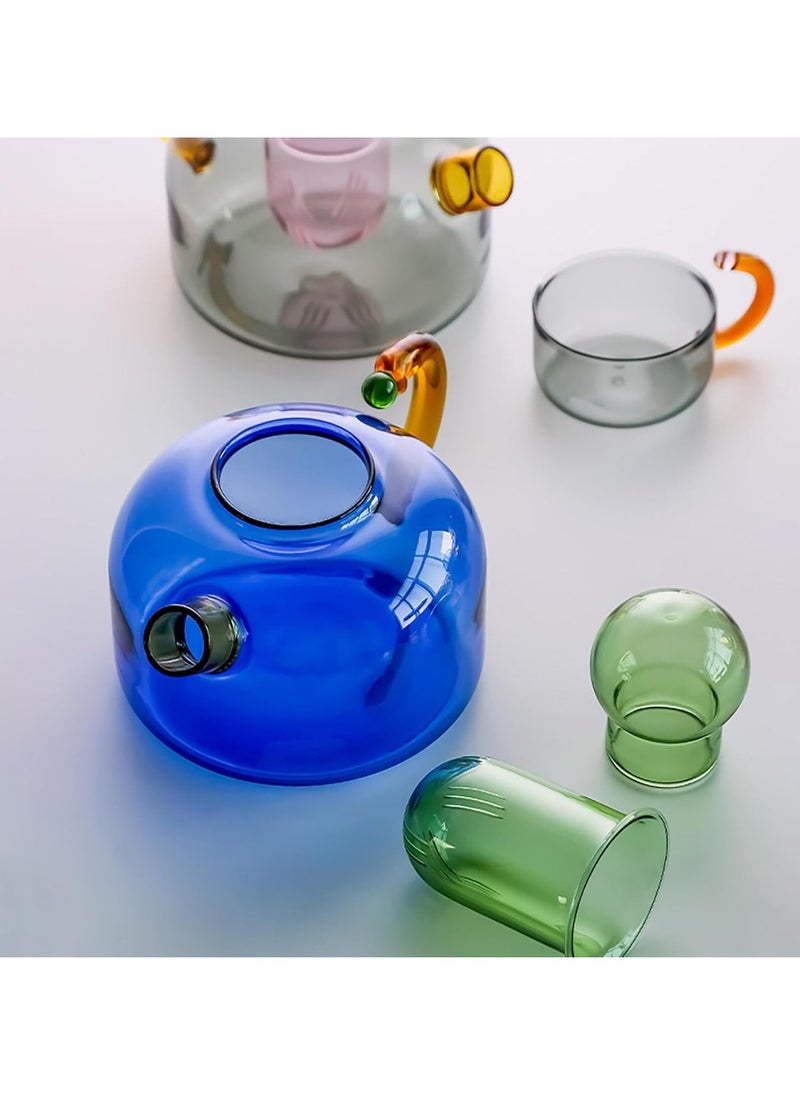 Three-Piece Glass Teapot, Loose Teapot With Tea Infuser, Transparent Teapot, High Temperature Resistant Glass Tea Water Separation Filter Small Tea Infuser Household Teapot Utensil (Blue)