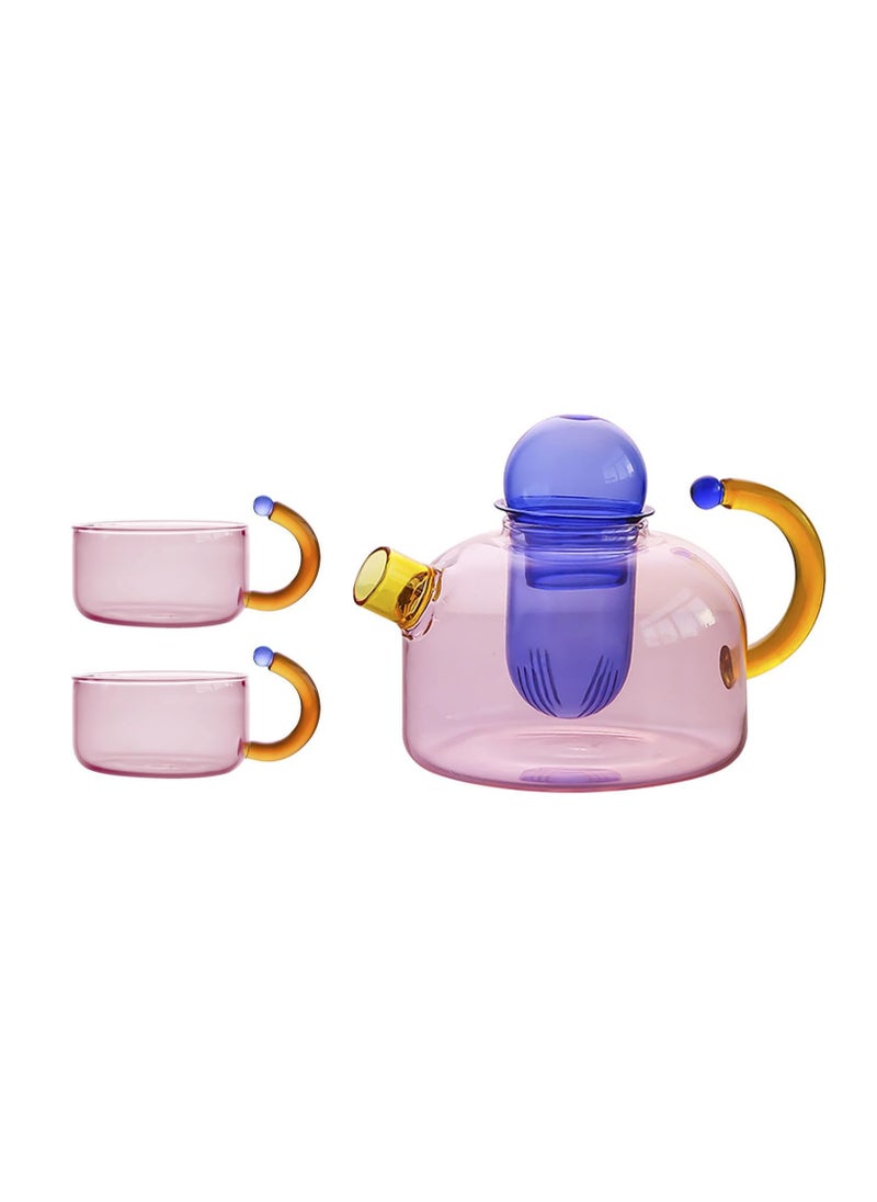 Three-Piece Glass Teapot, Loose Teapot With Tea Infuser, Transparent Teapot, High Temperature Resistant Glass Tea And Water Separation Filter, Small Teapot, Household Teapot Set (Pink)