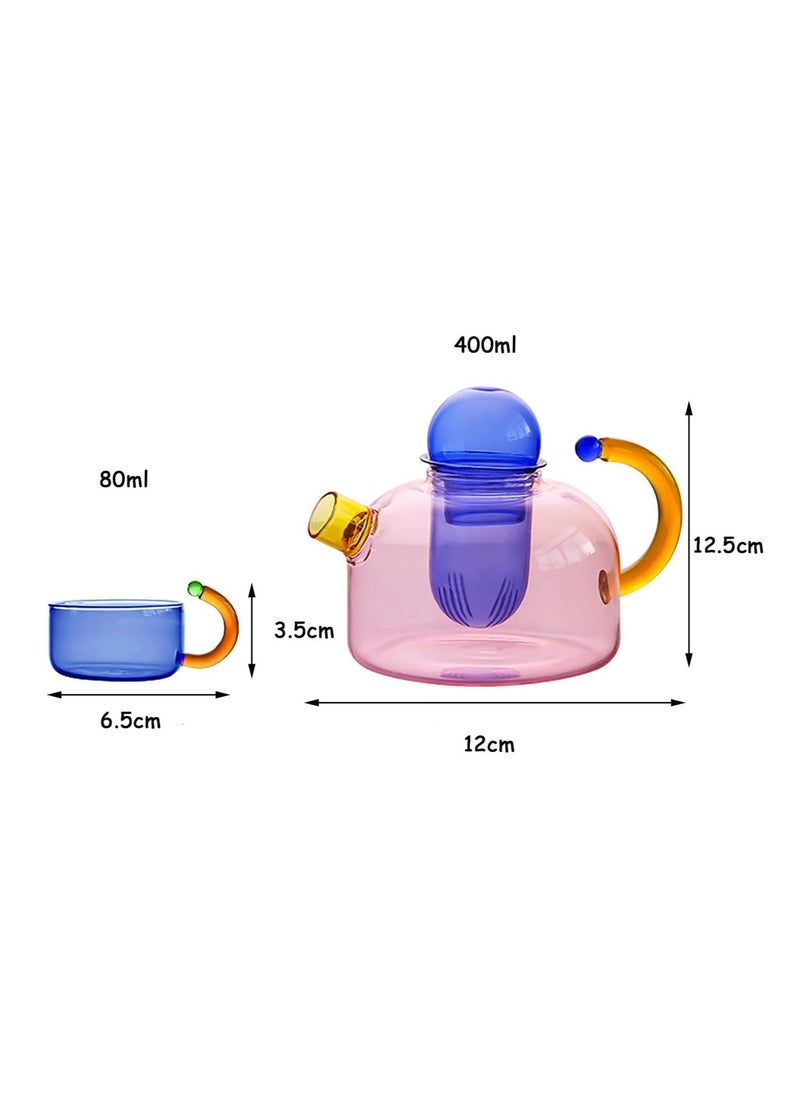 Three-Piece Glass Teapot, Loose Teapot With Tea Infuser, Transparent Teapot, High Temperature Resistant Glass Tea And Water Separation Filter, Small Teapot, Household Teapot Set (Pink)