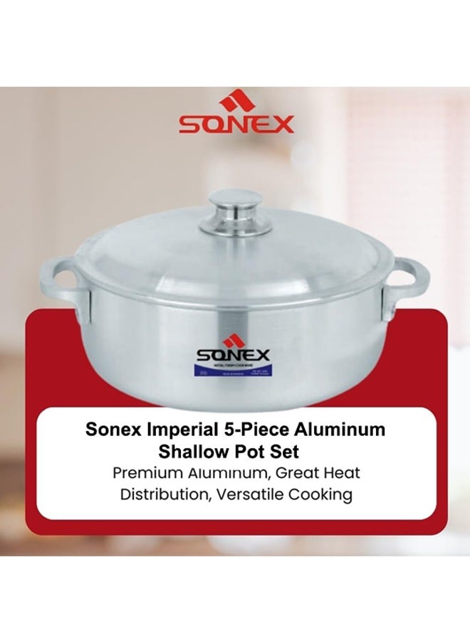 Sonex Imperial Cooking Pot Set 1/5 – Set of 5 Shallow Aluminum Pots, Caldero-Inspired Design, Sizes 2.5L to 9L, Dishwasher Safe, Multi-Purpose Wok and Cooking Pot