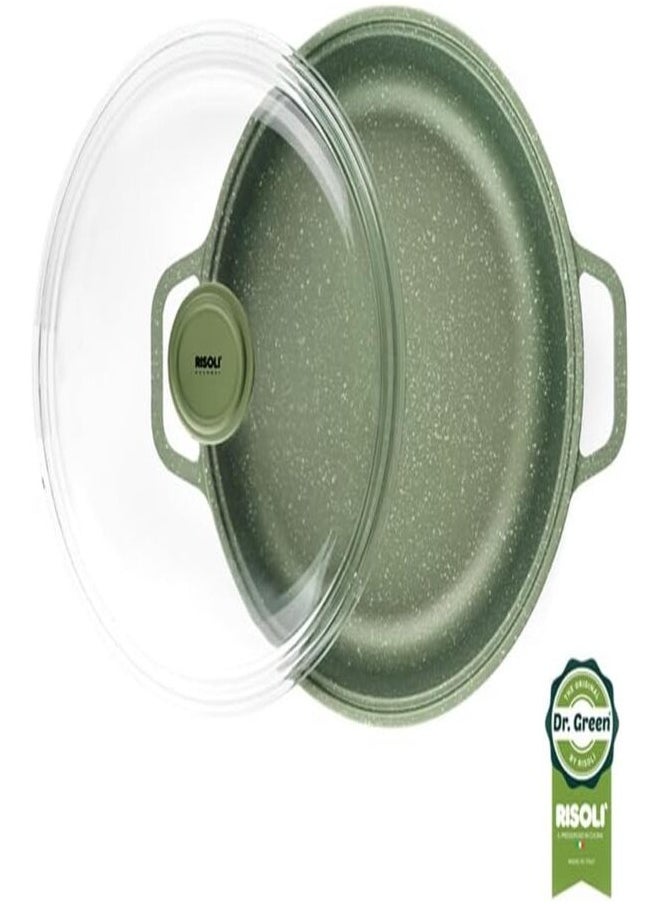 Risoli Dr. Green Extra Induction Low Casserole with Lid 28cm – 100% Italian Die-Cast Aluminum, Eco-Friendly, GreenStone Nonstick, Nickel-Free, for All Stovetops Including Induction