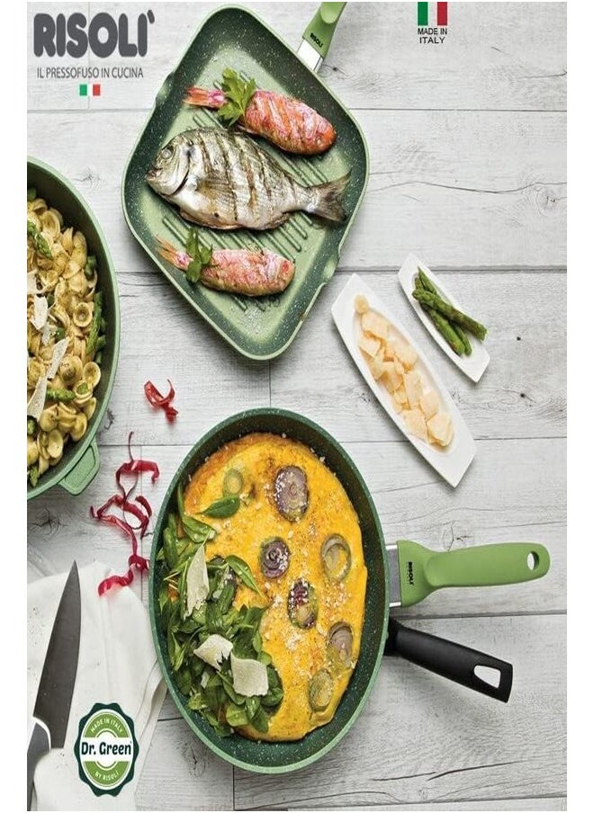 Risoli 20cm Dr. Green Fry Pan – Italian-Made Non-Stick Frying Pan with Triple Layer Greenstone Coating, Scratch-Resistant, PFOA and Nickel Free