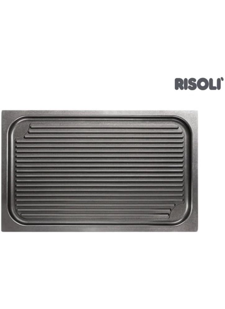 Risoli Gastronorm 1/1 Griddle Pan, 53x32.5 cm – Food-Grade Die-Cast Aluminum Non-Stick Griddle, for Gas, Electric, Ceramic, and Oven Use