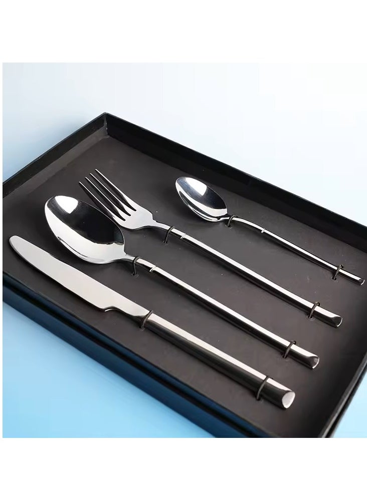 Cutlery Set, 24 Pieces Stainless Steel Silverware/Cutlery Set for 6 People, Includes Silver 6 Knife/ 6 Fork/ 6 Spoon and 6 Teaspoon, Mirror polished, dishwasher safe