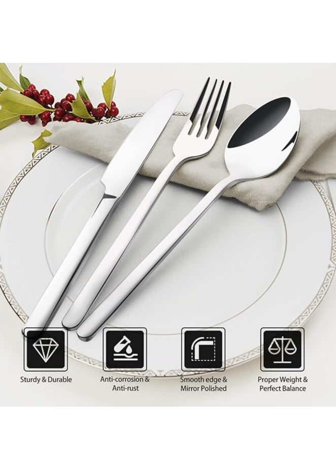 Cutlery Set, 24 Pieces Stainless Steel Silverware/Cutlery Set for 6 People, Includes Silver 6 Knife/ 6 Fork/ 6 Spoon and 6 Teaspoon, Mirror polished, dishwasher safe