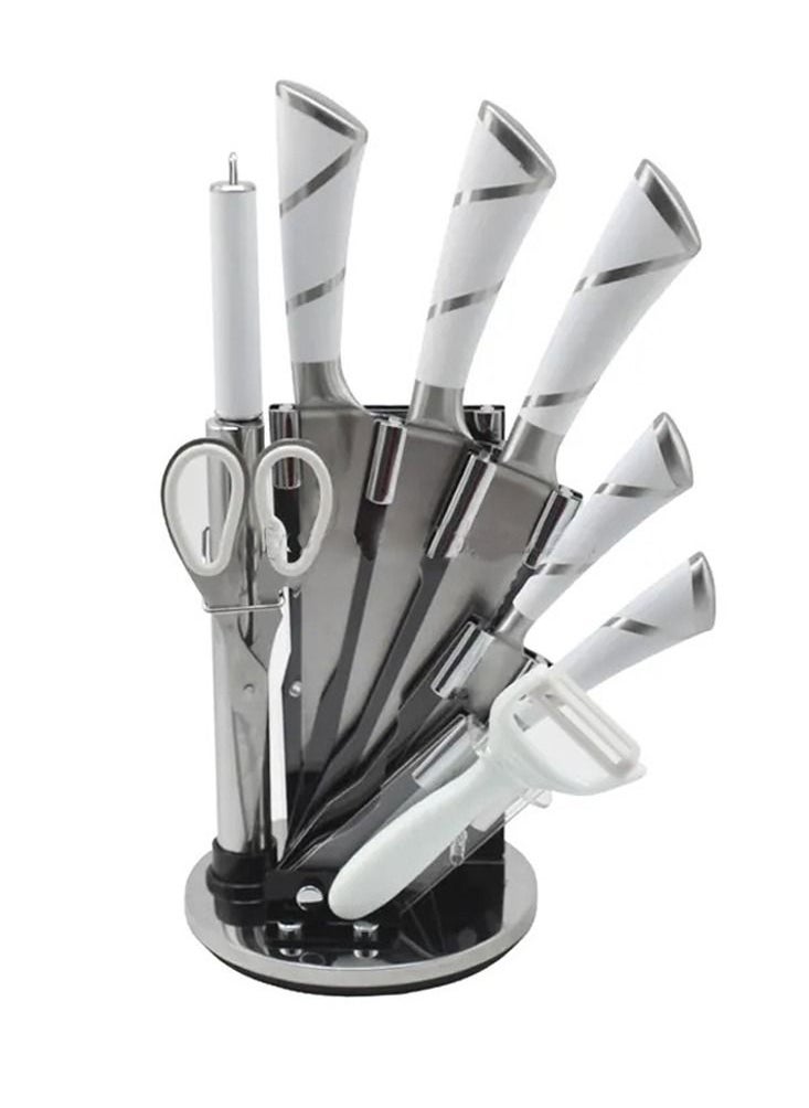 Factory Price 9 Pcs Stainless Steel Knife Set with Knife Sharpner Kitchen accessories White