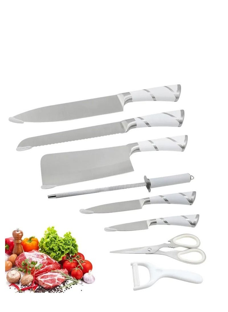 Factory Price 9 Pcs Stainless Steel Knife Set with Knife Sharpner Kitchen accessories White