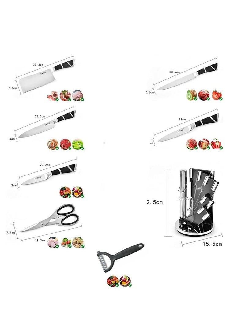 Factory Price 9 Pcs Stainless Steel Knife Set with Rotating Stand Black