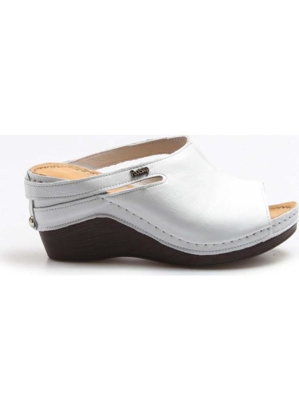 Women's Leather Comfortable Summer Wedge Heel Casual Slippers White 972za1001