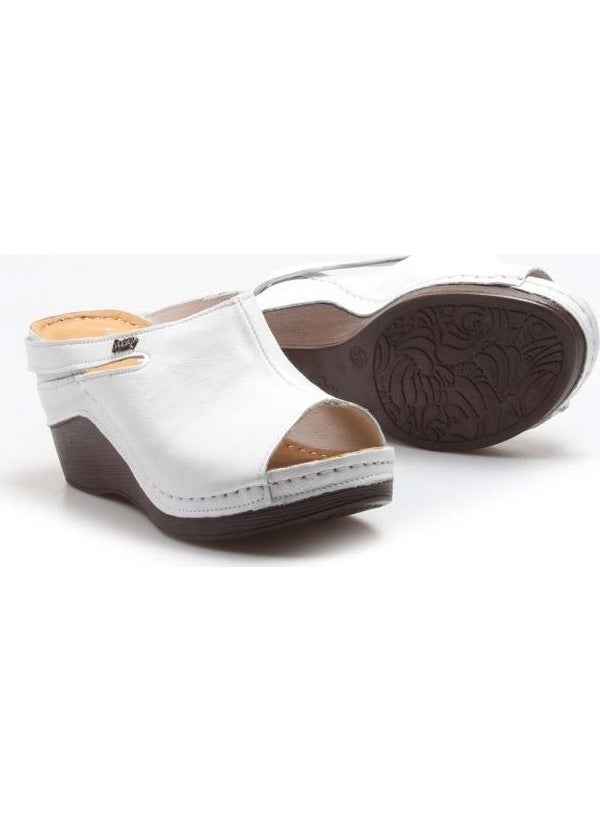 Women's Leather Comfortable Summer Wedge Heel Casual Slippers White 972za1001