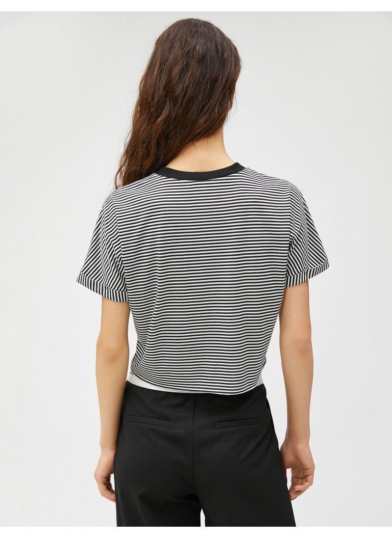 Crop T-Shirt Crew Neck Short Sleeve Viscose Blended