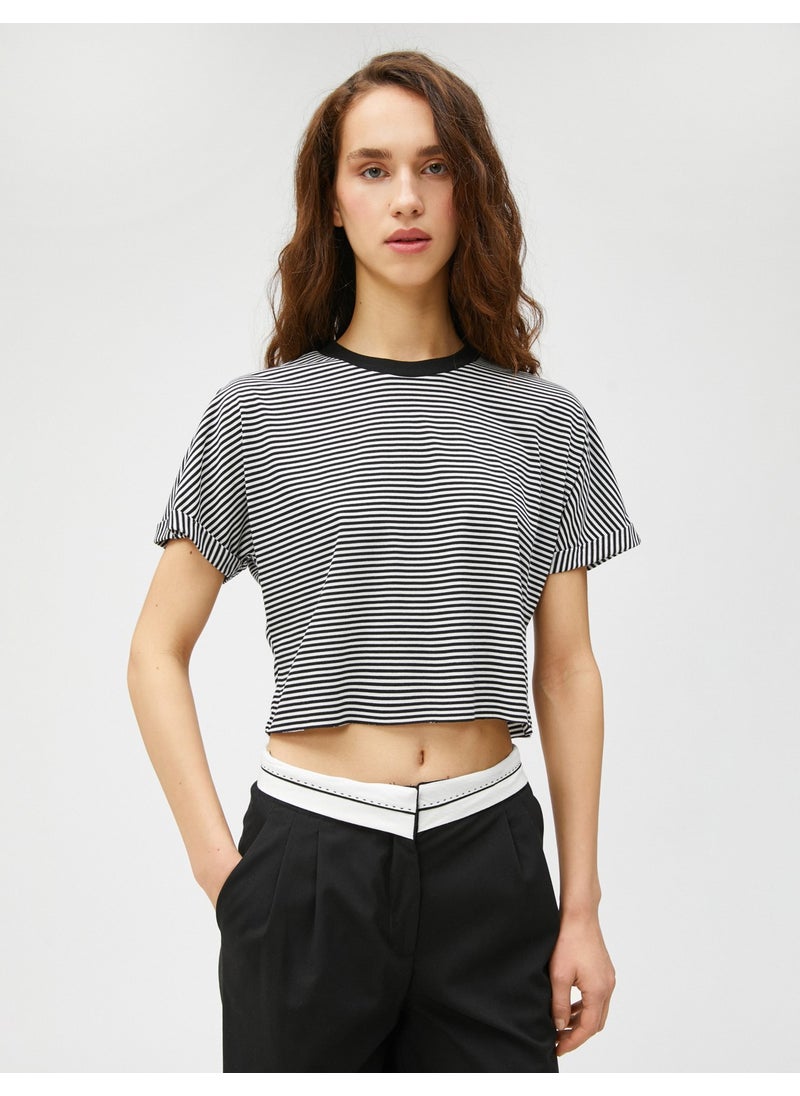 Crop T-Shirt Crew Neck Short Sleeve Viscose Blended