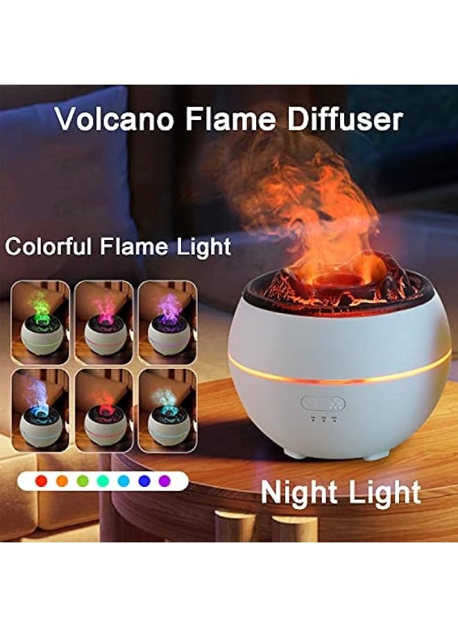 YALEDI Essential Oil Diffuser, Volcano Fire Flame Aromatherapy Diffuser, 360ml Ultrasonic Cool Mist Humidifier, Scent Aroma Diffuser with 7 Colors Light, Timer & Auto Shut-Off for Home, Room (White)