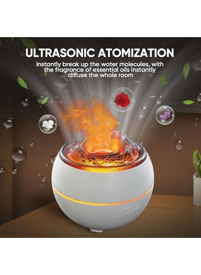 YALEDI Essential Oil Diffuser, Volcano Fire Flame Aromatherapy Diffuser, 360ml Ultrasonic Cool Mist Humidifier, Scent Aroma Diffuser with 7 Colors Light, Timer & Auto Shut-Off for Home, Room (White)