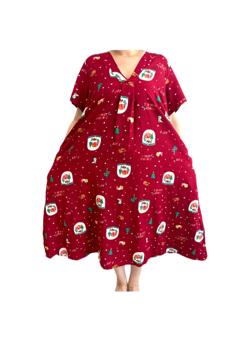 Zebees Christmas Holiday Printed Relaxed Fit Women Dress, V-Neck, Maternity, XXL,Embrace the festive spirit with this delightful red dress