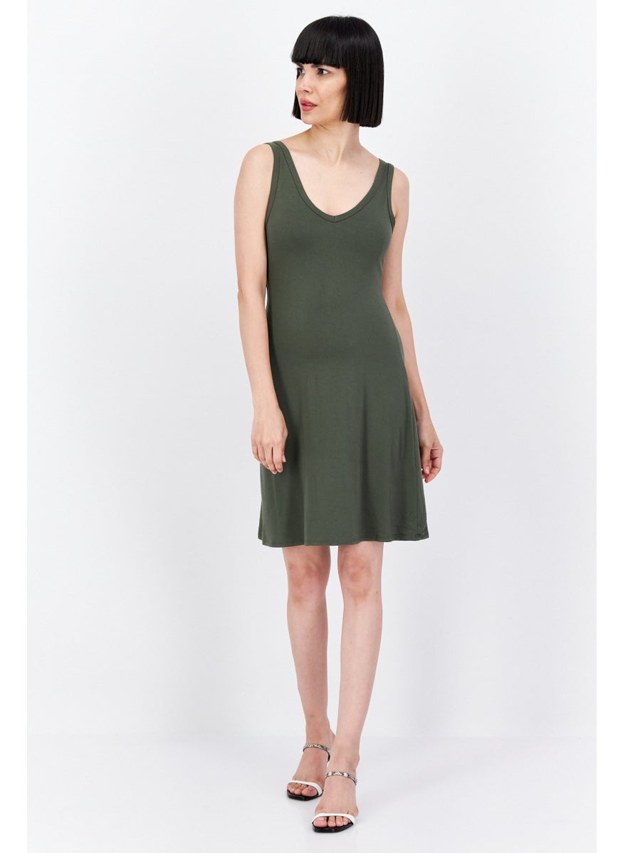 Women Solid Mini Dress, Olive