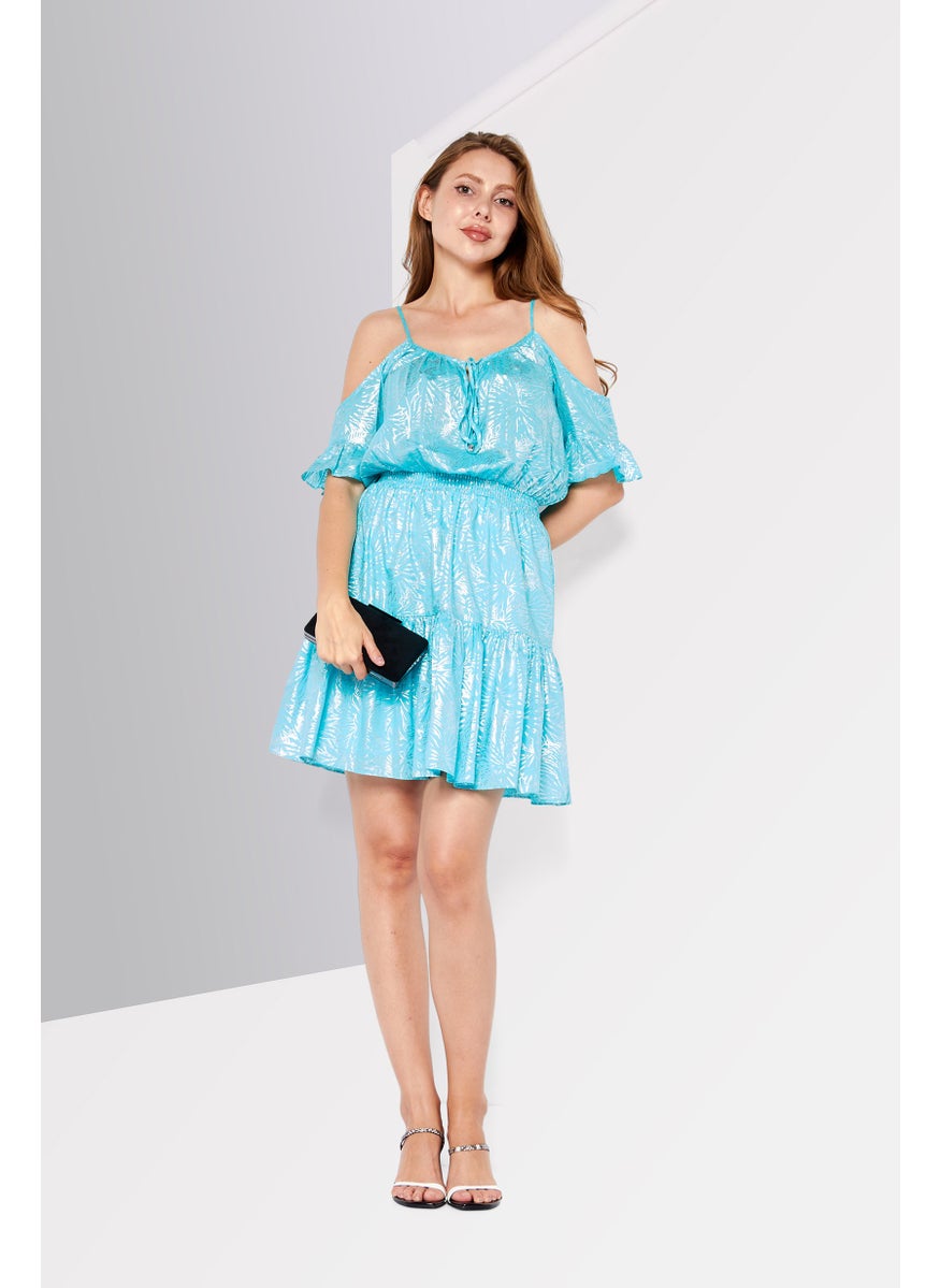 Women Metallic Mini Dress, Turquoise