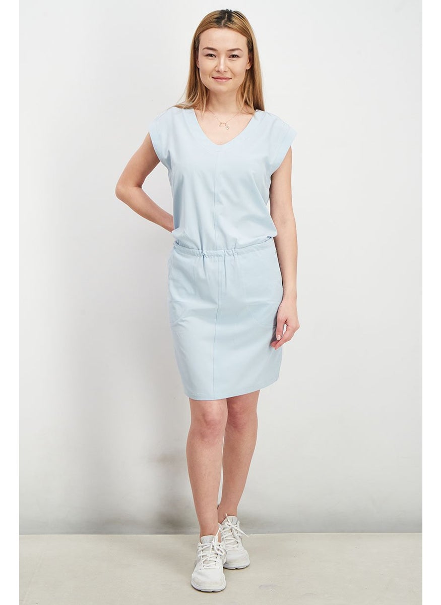 Women Solid Mini Casual Dress, Sky Blue