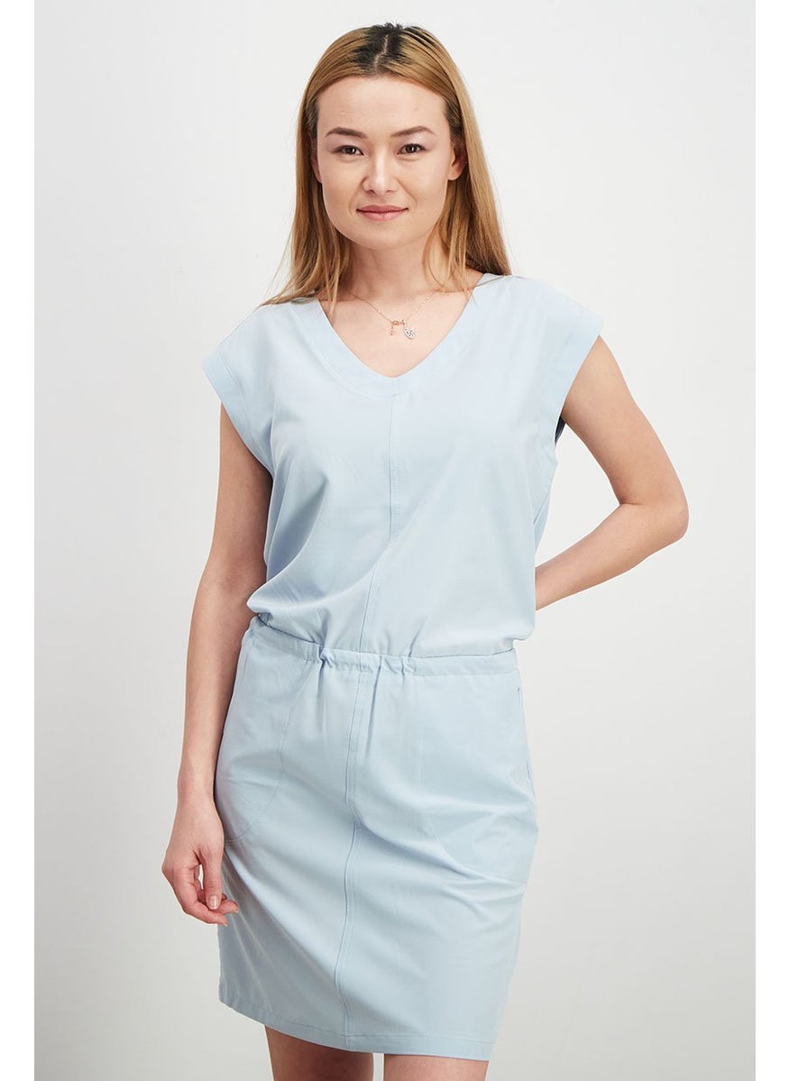 Women Solid Mini Casual Dress, Sky Blue