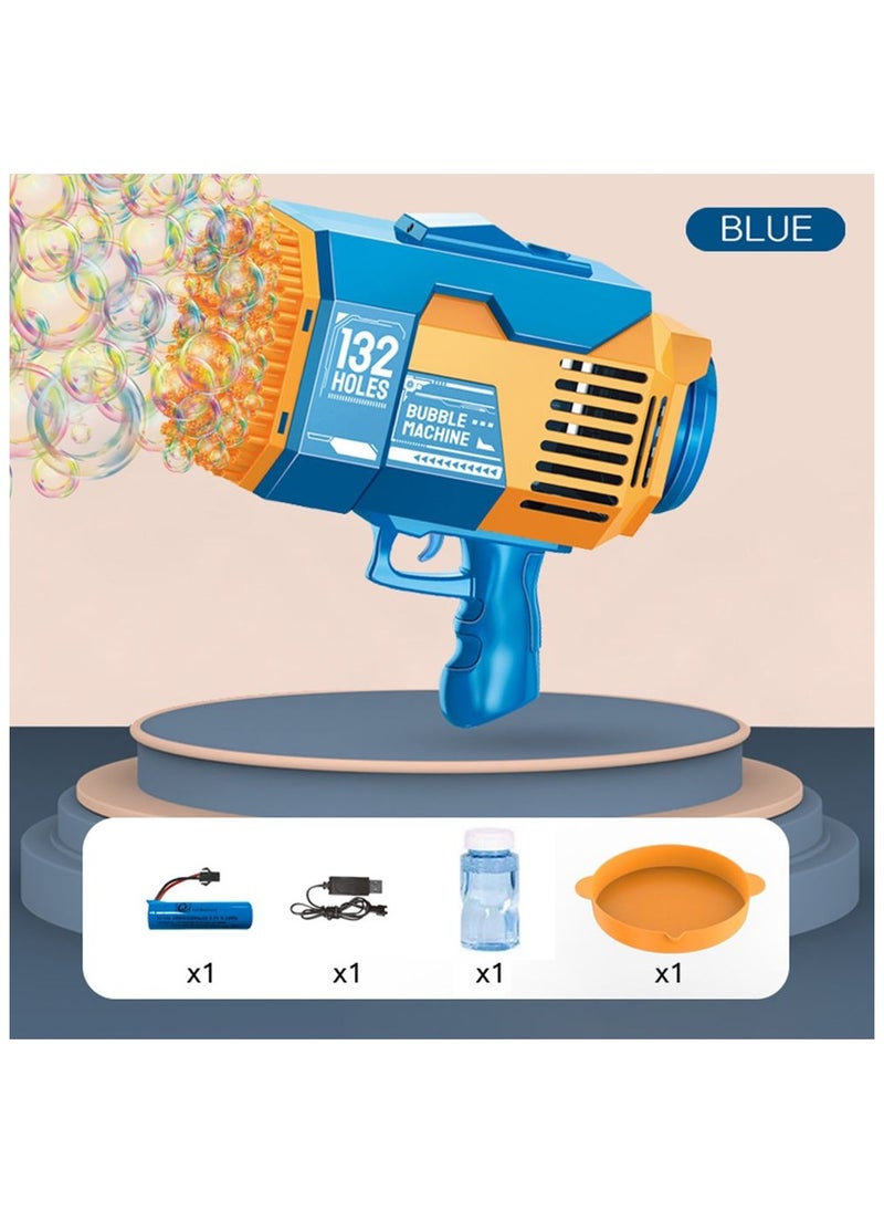 NEW 132 Holes Gatling Bubble Gun, Kids Toys Electric Bubble Machine Gun Launcher with Colorful Lights/Bubble Liquid for Adults Children Playing Garden Wedding Indoor Outdoor Party Outing - Blue