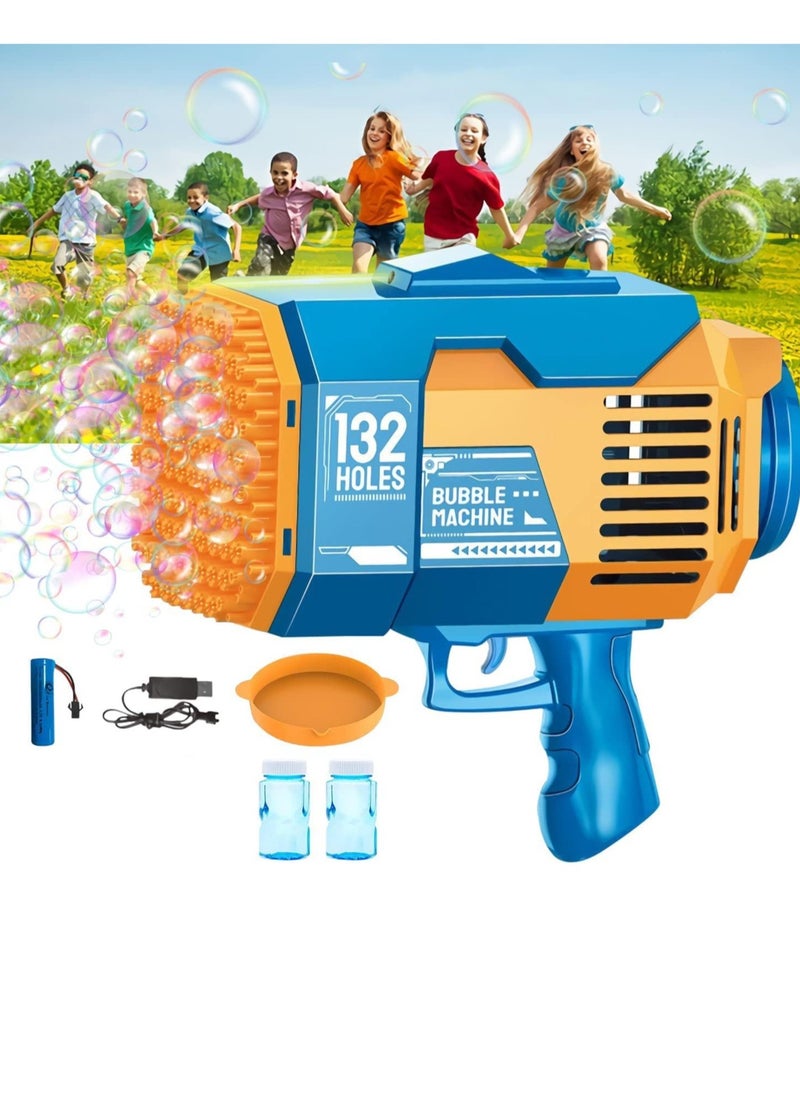 132-Hole Gatling Bubble Gun with Colorful LED Lights | Electric Bubble Launcher with Bubble Liquid for Kids & Adults, Perfect for Outdoor & Indoor Parties, Weddings, and Gardens - Blue