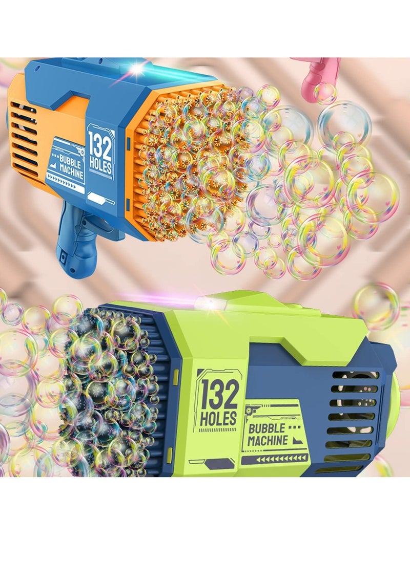 132-Hole Gatling Bubble Gun with Colorful LED Lights | Electric Bubble Launcher with Bubble Liquid for Kids & Adults, Perfect for Outdoor & Indoor Parties, Weddings, and Gardens - Blue