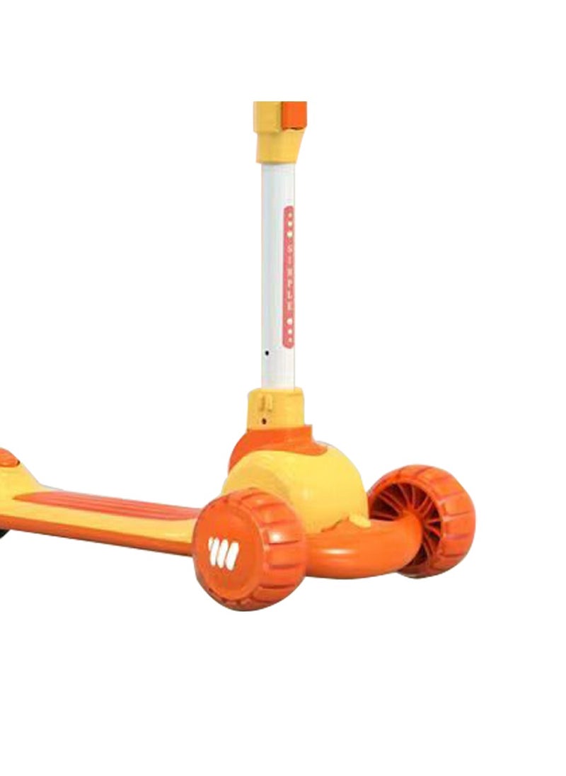 Portable 3 Wheels Kids Pedal Scooter with Adjustable Height - Yellow & Orange