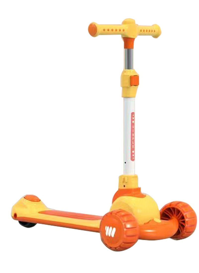 Portable 3 Wheels Kids Pedal Scooter with Adjustable Height - Yellow & Orange