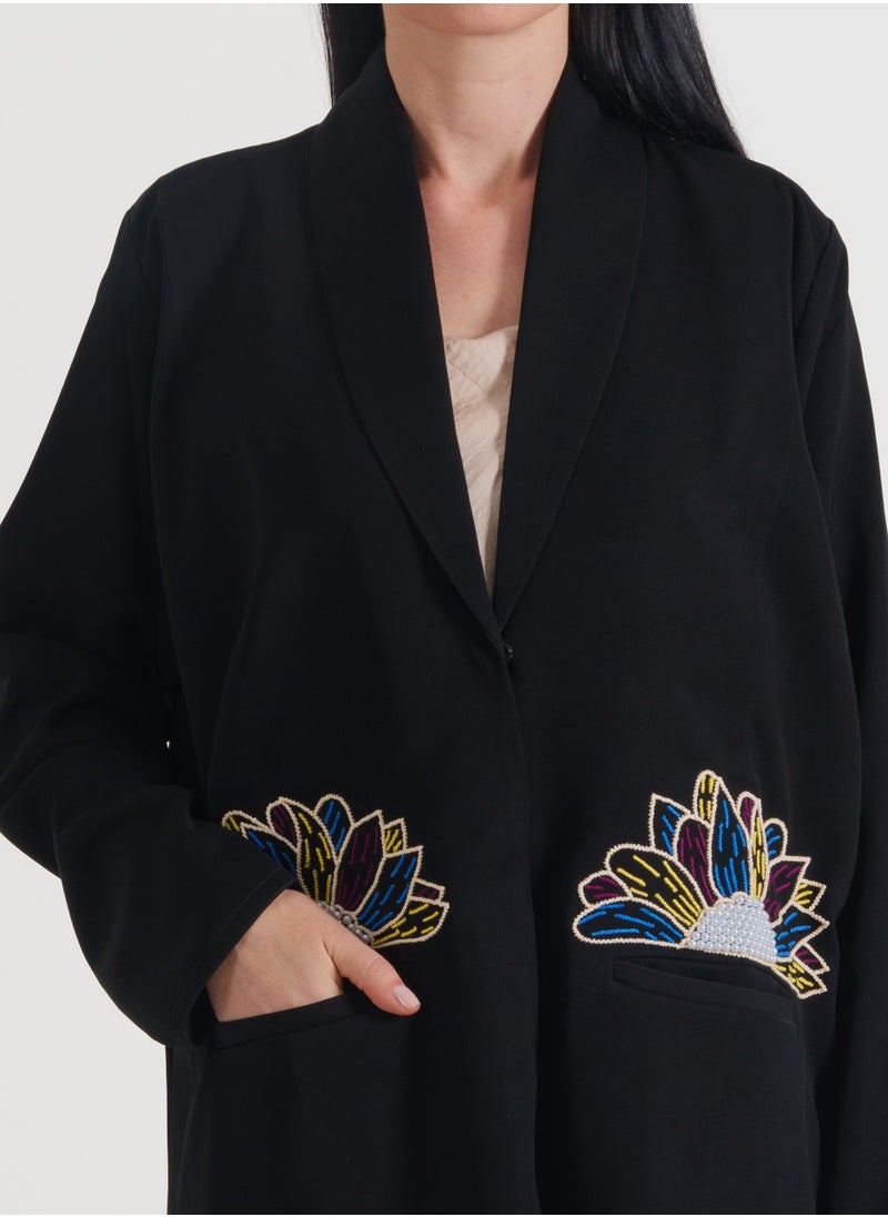 Blazer Abaya With pocket design Coloring Flowers Embroidery