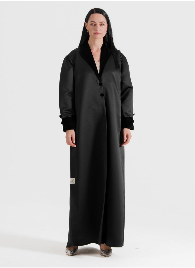 Luxurious Blazer-Style Abaya With Velvet Neck Design