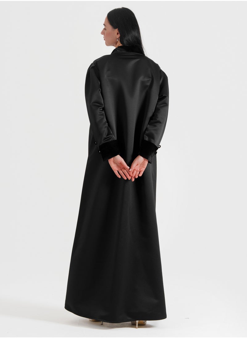 Luxurious Blazer-Style Abaya With Velvet Neck Design