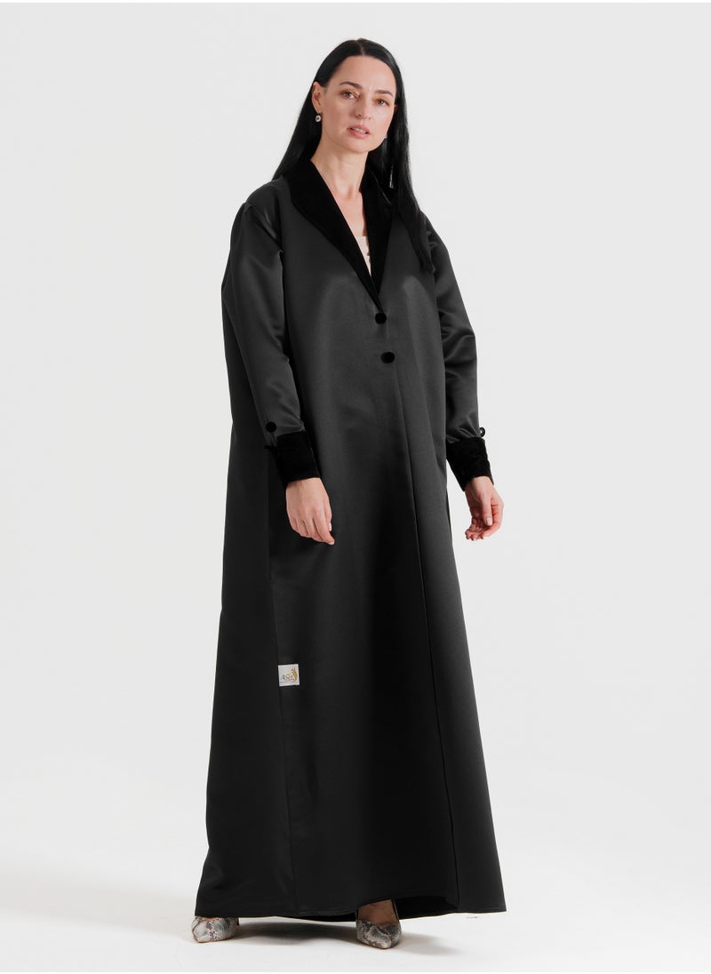 Luxurious Blazer-Style Abaya With Velvet Neck Design