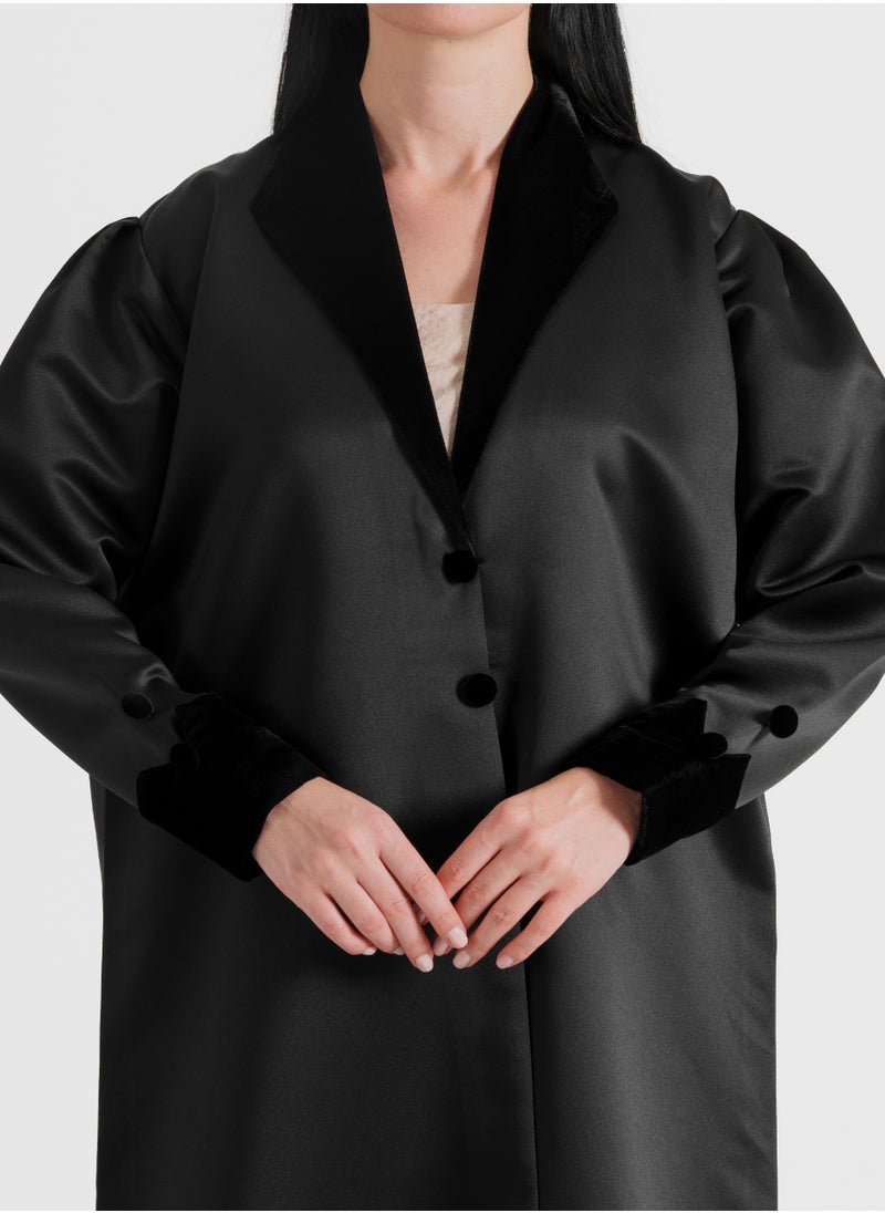 Luxurious Blazer-Style Abaya With Velvet Neck Design