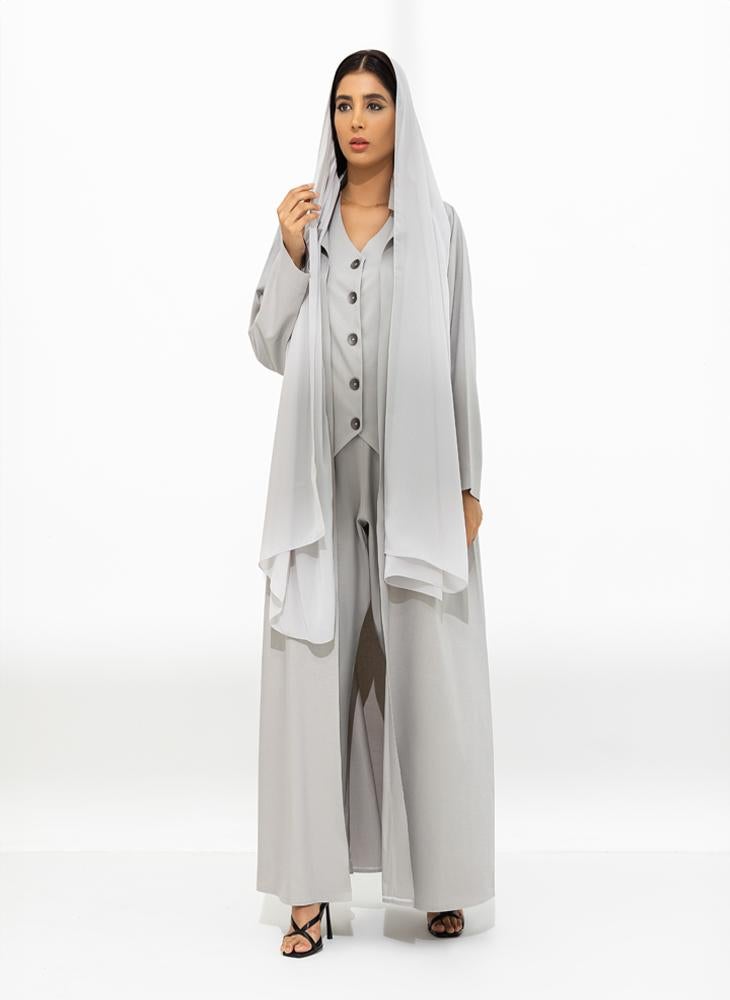 Grey Abaya set with vest and pants