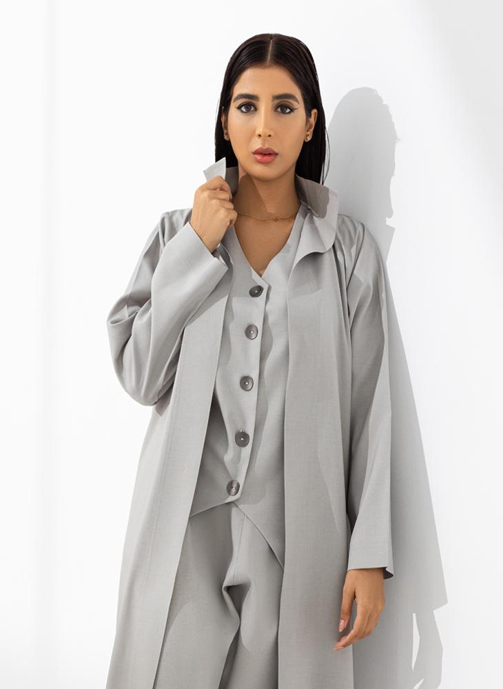 Grey Abaya set with vest and pants