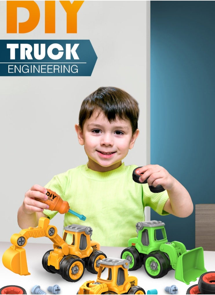 Take-Apart Construction Toy Set for Toddlers: Includes Sand Play Vehicles like Road Roller, Excavator, Bulldozer, and Drilling Truck – Perfect for Creative Play and Learning.