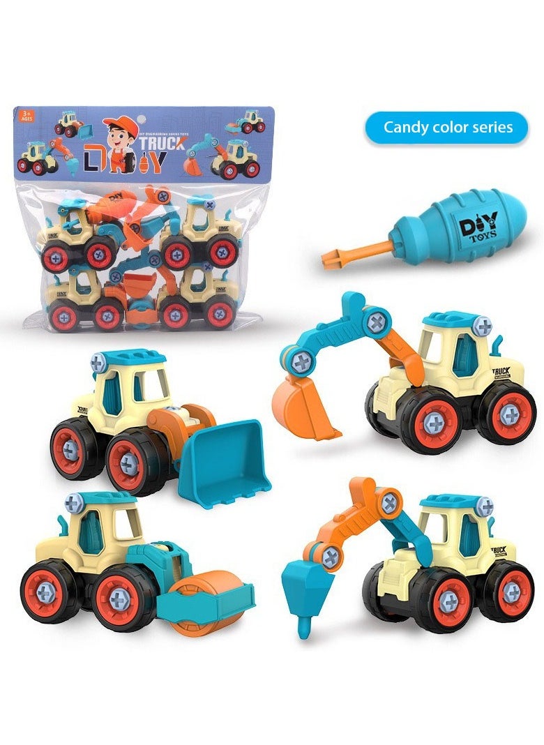 Take-Apart Construction Toy Set for Toddlers: Includes Sand Play Vehicles like Road Roller, Excavator, Bulldozer, and Drilling Truck – Perfect for Creative Play and Learning.