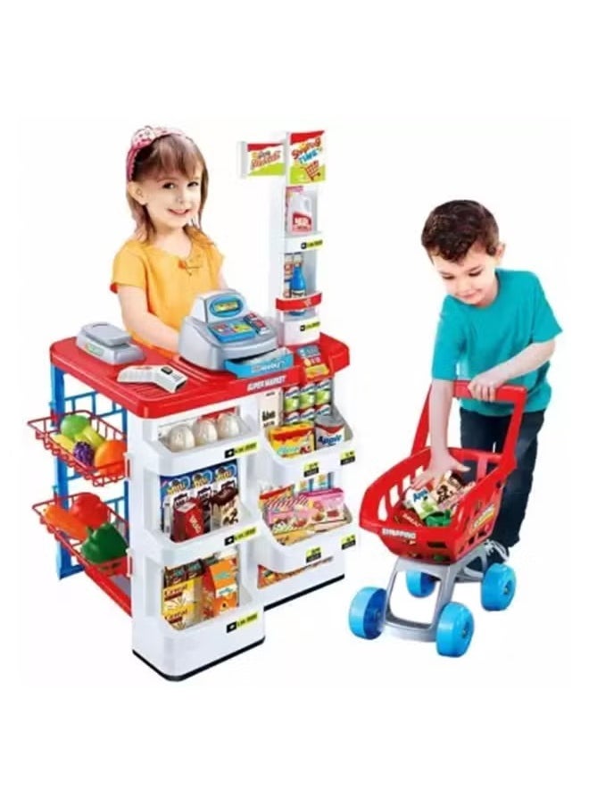 Home Pretend Supermarket Accessories With Trolley Role Play Set Toy For Kids