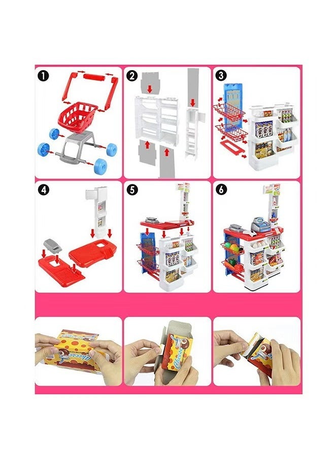 Home Pretend Supermarket Accessories With Trolley Role Play Set Toy For Kids