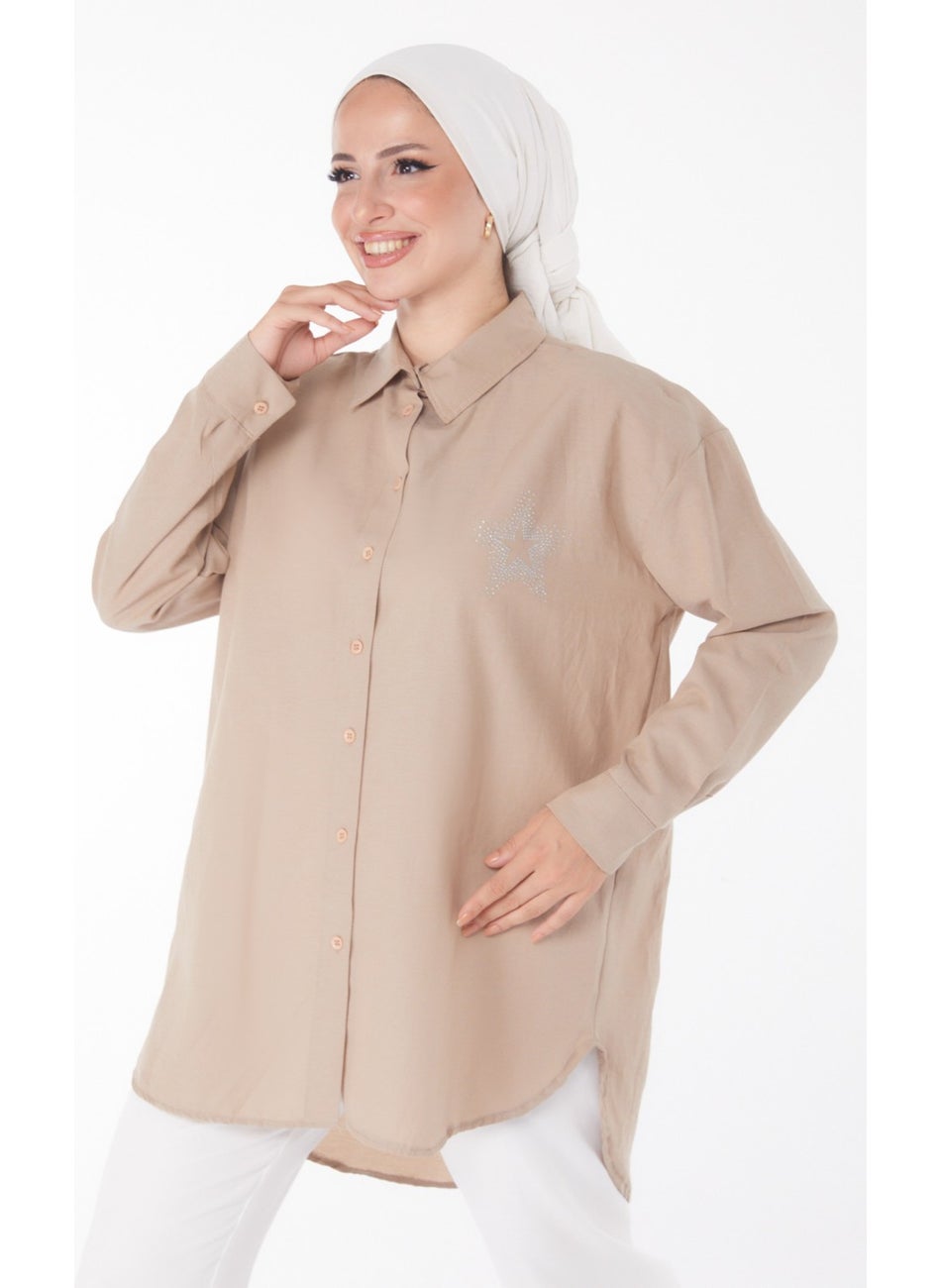 Plain Shirt Collar Women's Mink Shirt - 13238