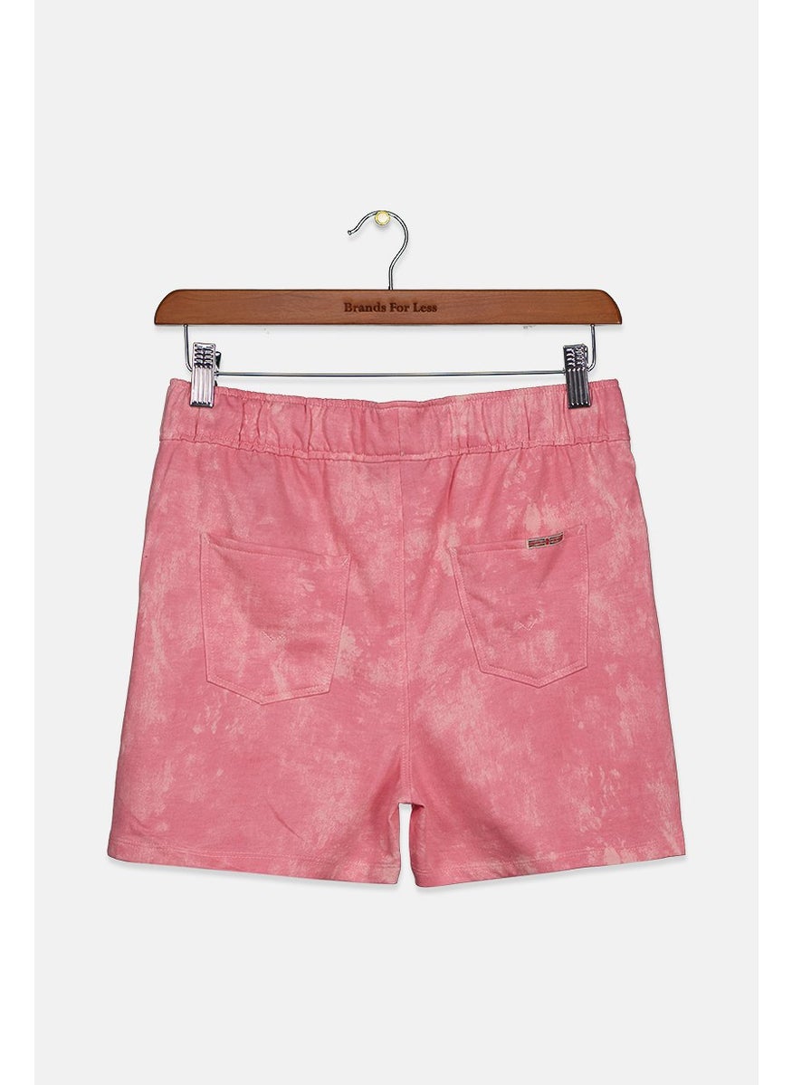 Kids Girl Tie Dye Side Pocket Shorts, Pink/Beige