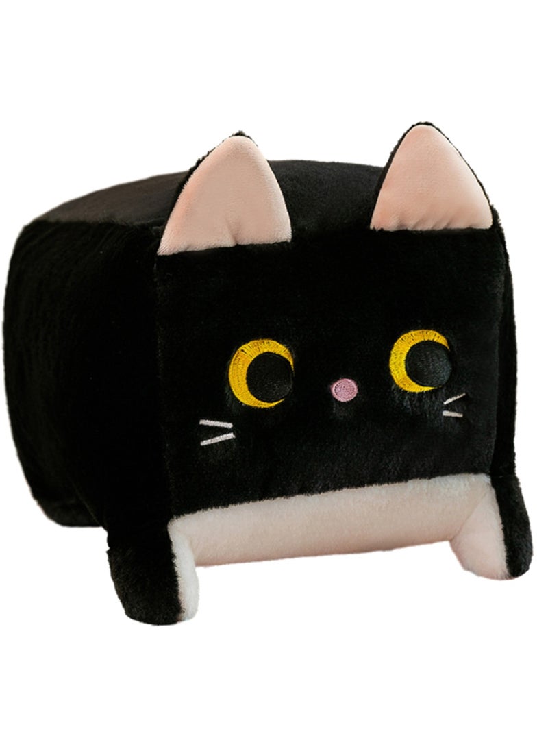 25 CM Cute Square Cat Plush Toy Soft Stuffed Doll For Girls And Boys All Ages Gift（Black）