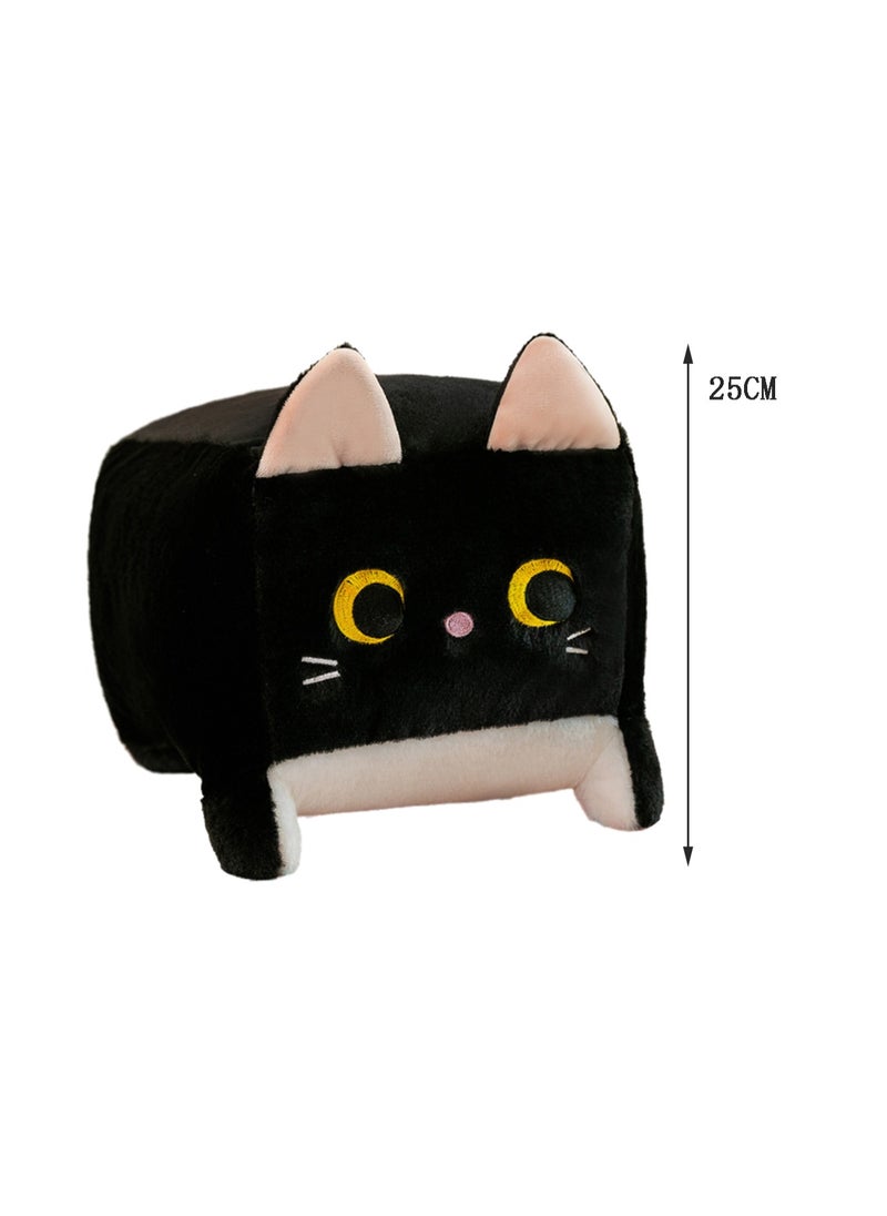 25 CM Cute Square Cat Plush Toy Soft Stuffed Doll For Girls And Boys All Ages Gift（Black）