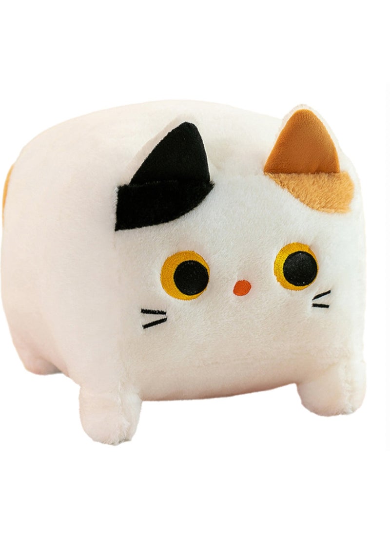 25 CM Cute Square Cat Plush Toy Soft Stuffed Doll For Girls And Boys All Ages Gift（White）