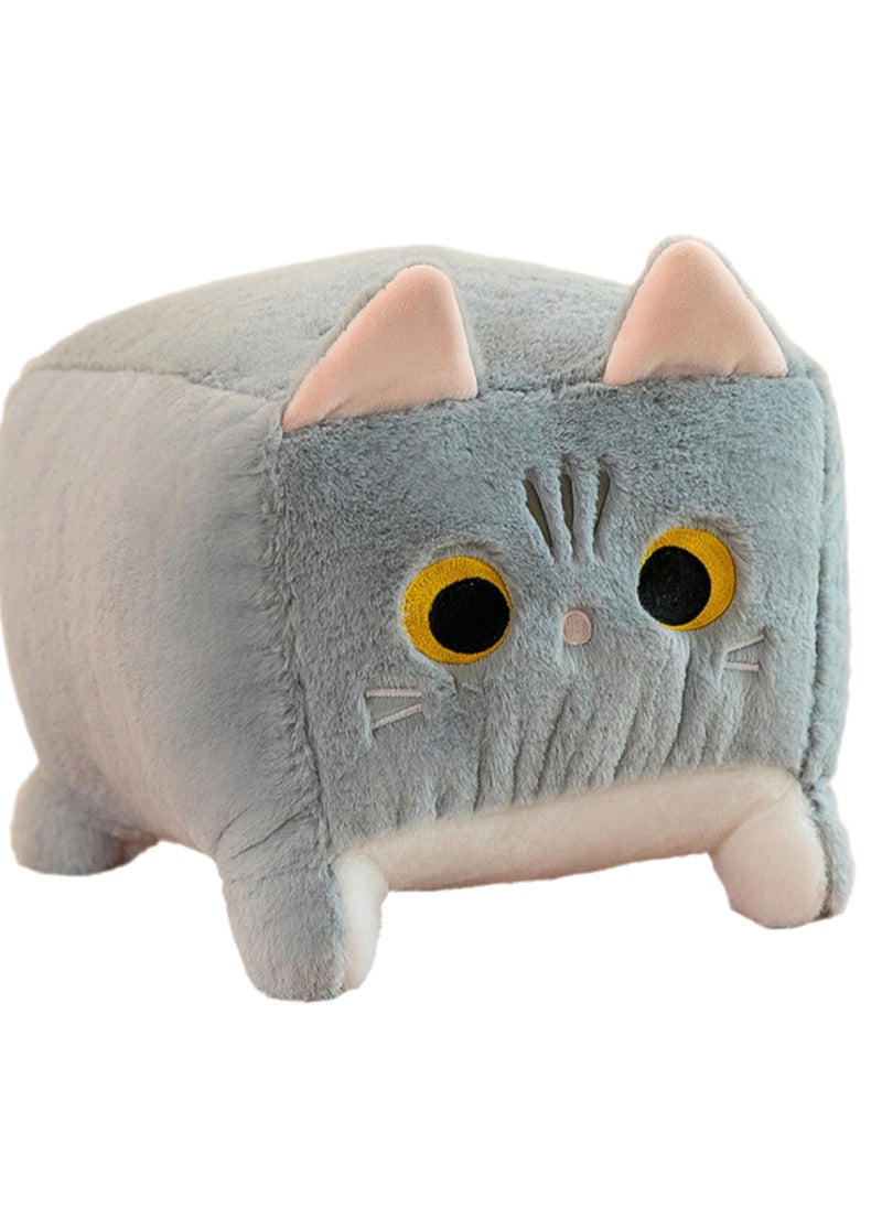 25 CM Cute Square Cat Plush Toy Soft Stuffed Doll For Girls And Boys All Ages Gift（Grey）