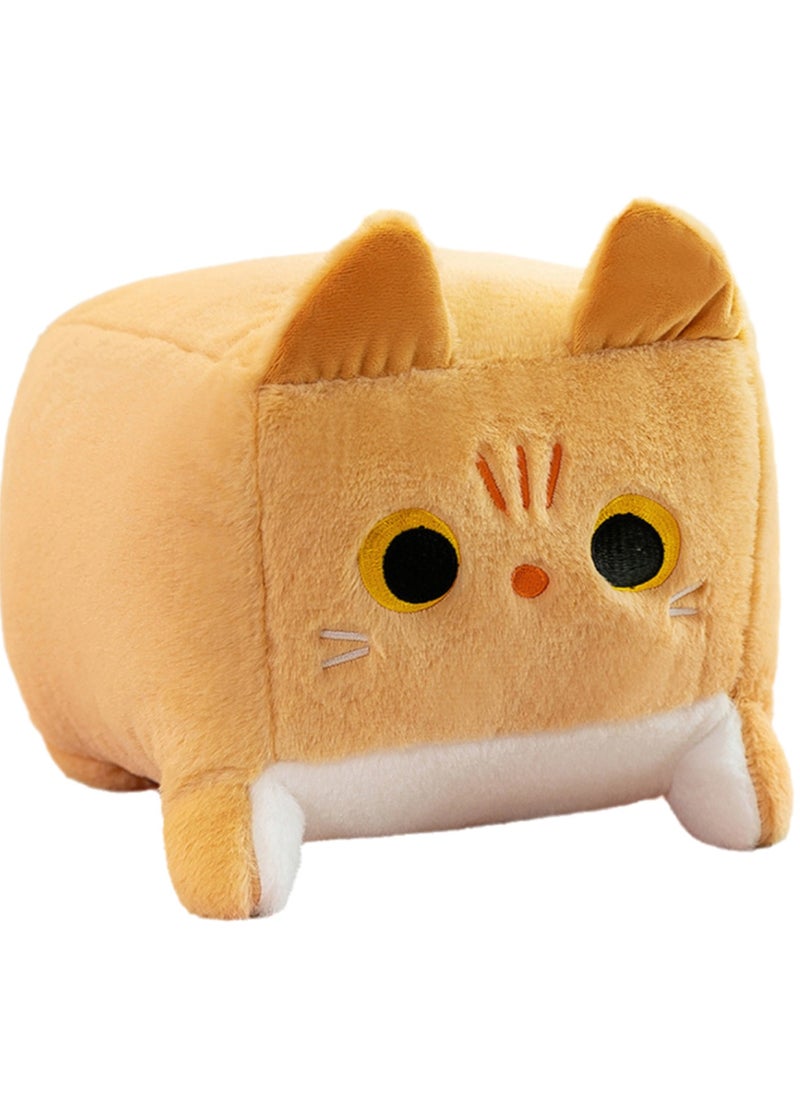 25 CM Cute Square Cat Plush Toy Soft Stuffed Doll For Girls And Boys All Ages Gift（Brown）