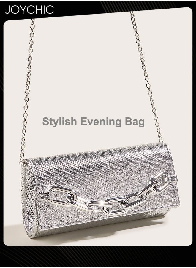 Women Evening Bag Acrylic Chain Clutch Portable Purse PU Waterproof Envelope Handbag for Formal Cocktail Party Daily Shopping Silver