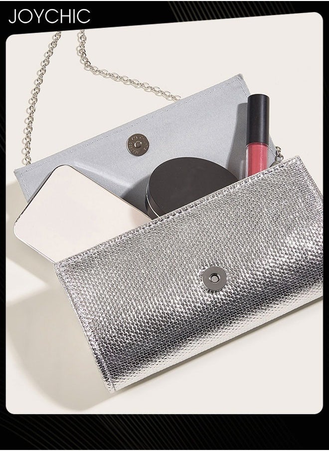 Women Evening Bag Acrylic Chain Clutch Portable Purse PU Waterproof Envelope Handbag for Formal Cocktail Party Daily Shopping Silver