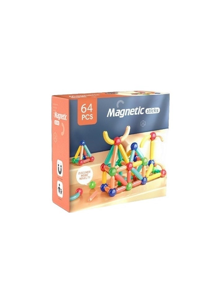 64 pieces of magnetic rod children puzzle puzzle building block intellectual toys (abroad Colour:Red