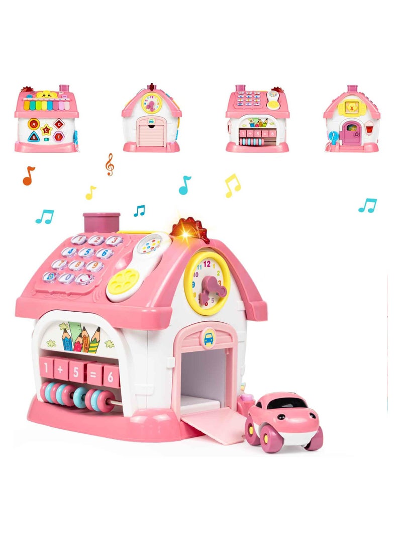 Montessori Toys with Sound, Lights, Music, Clock, Telephone, Car, 6 in 1 Multi-Functional House, Educational Birthday Gift for Girl and Boy, Toys Gifts for Girl and Boy, Pink